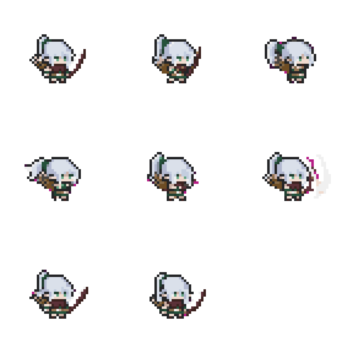 Rogue Character With Scythe Attacking pixel art