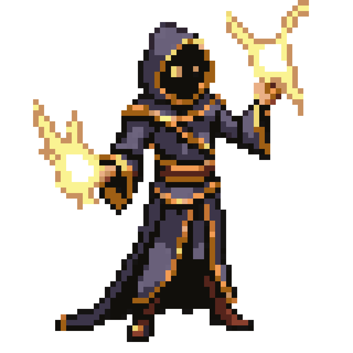 Hooded Wizard Channeling Lightning pixel art