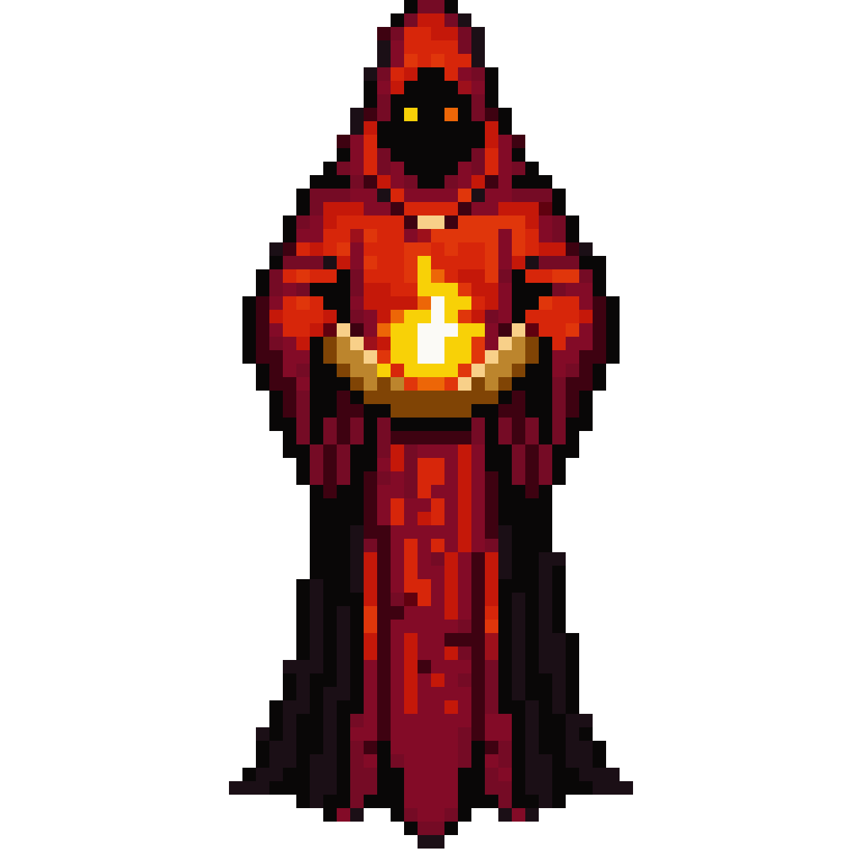 Hooded Wizard Channeling Fireball pixel art