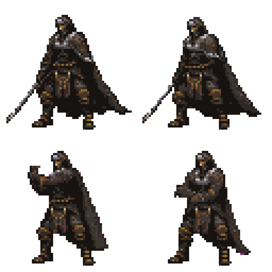Dark Cloaked Warrior Attacking pixel art