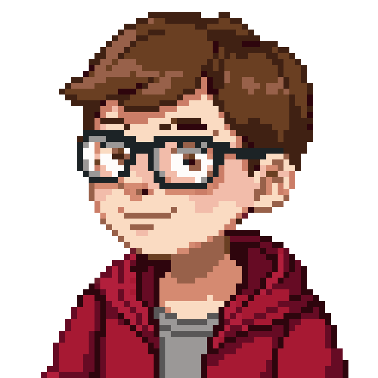 boy with brown hair and glasses pixel art