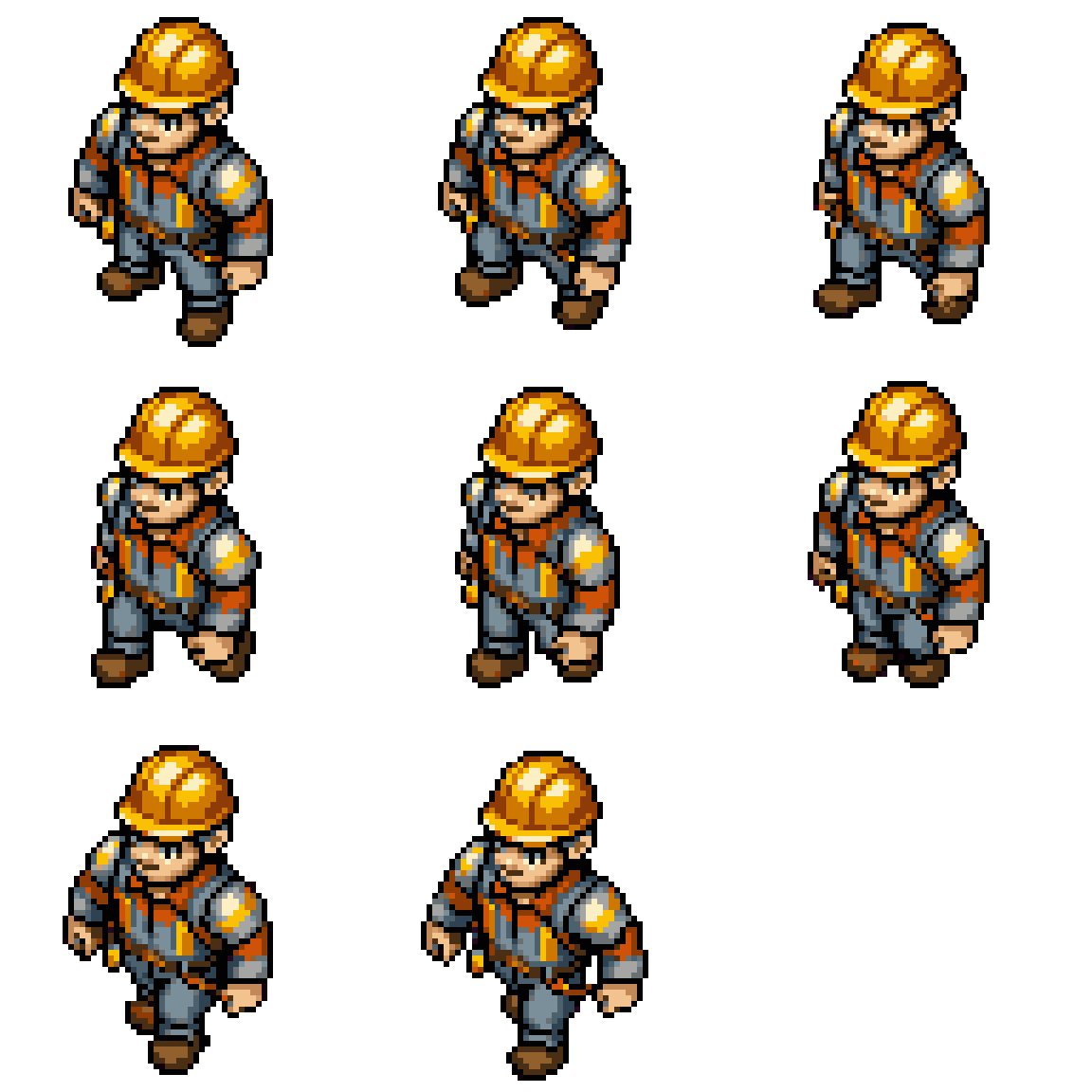 2D Engineer Character in Jumpsuit Walking pixel art