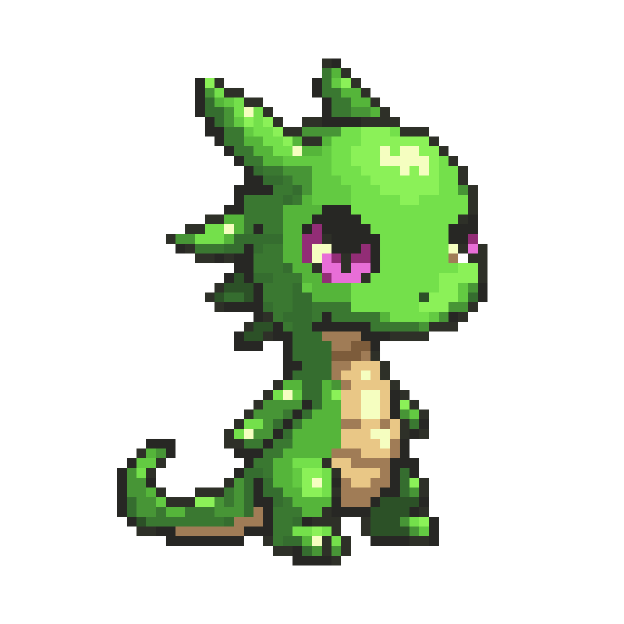 Green-skinned dragon human in Terraria style pixel art