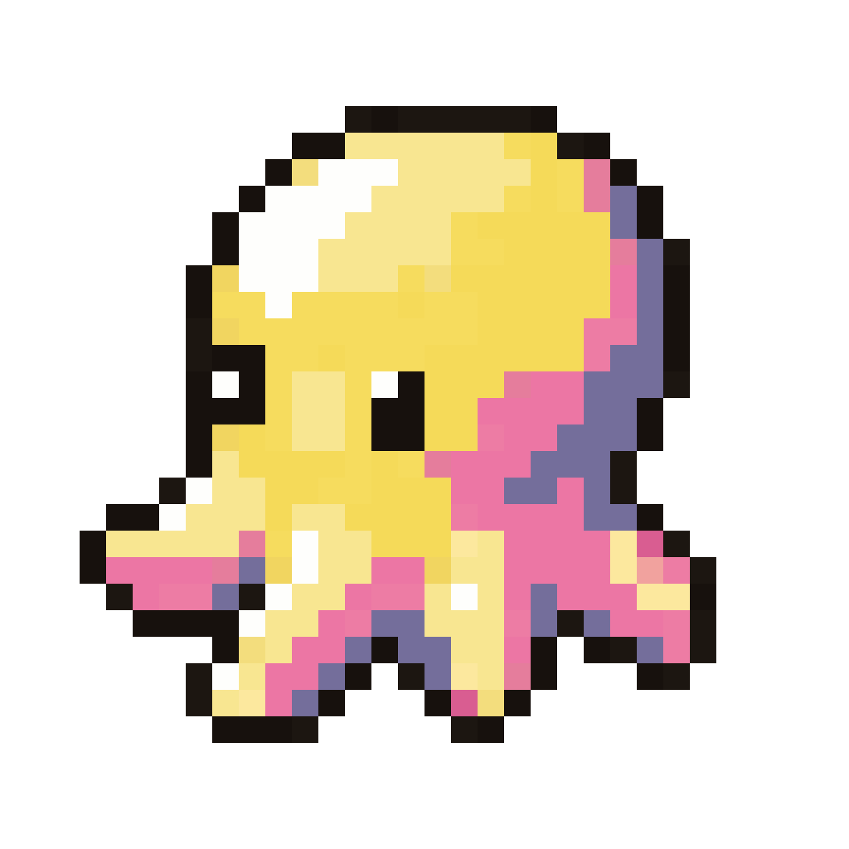 Chibi Yellow Octopus with Pink and Blue Hues pixel art