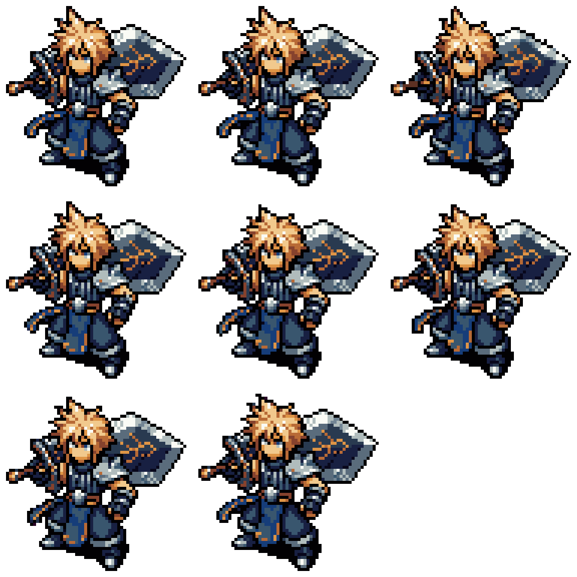 Invented Final Fantasy Character with Sword Idle pixel art