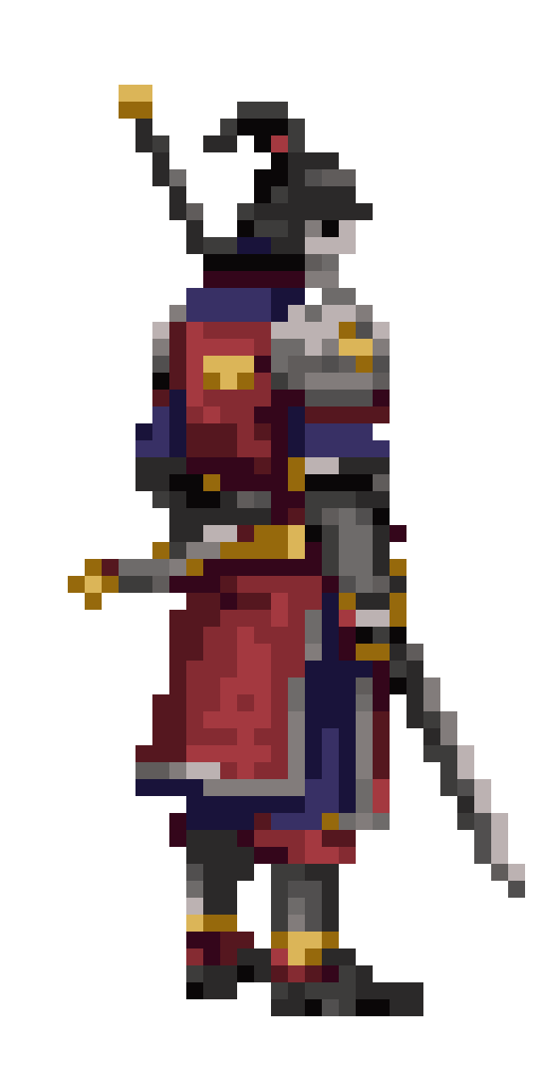 Chinese armored warrior with sword pixel art