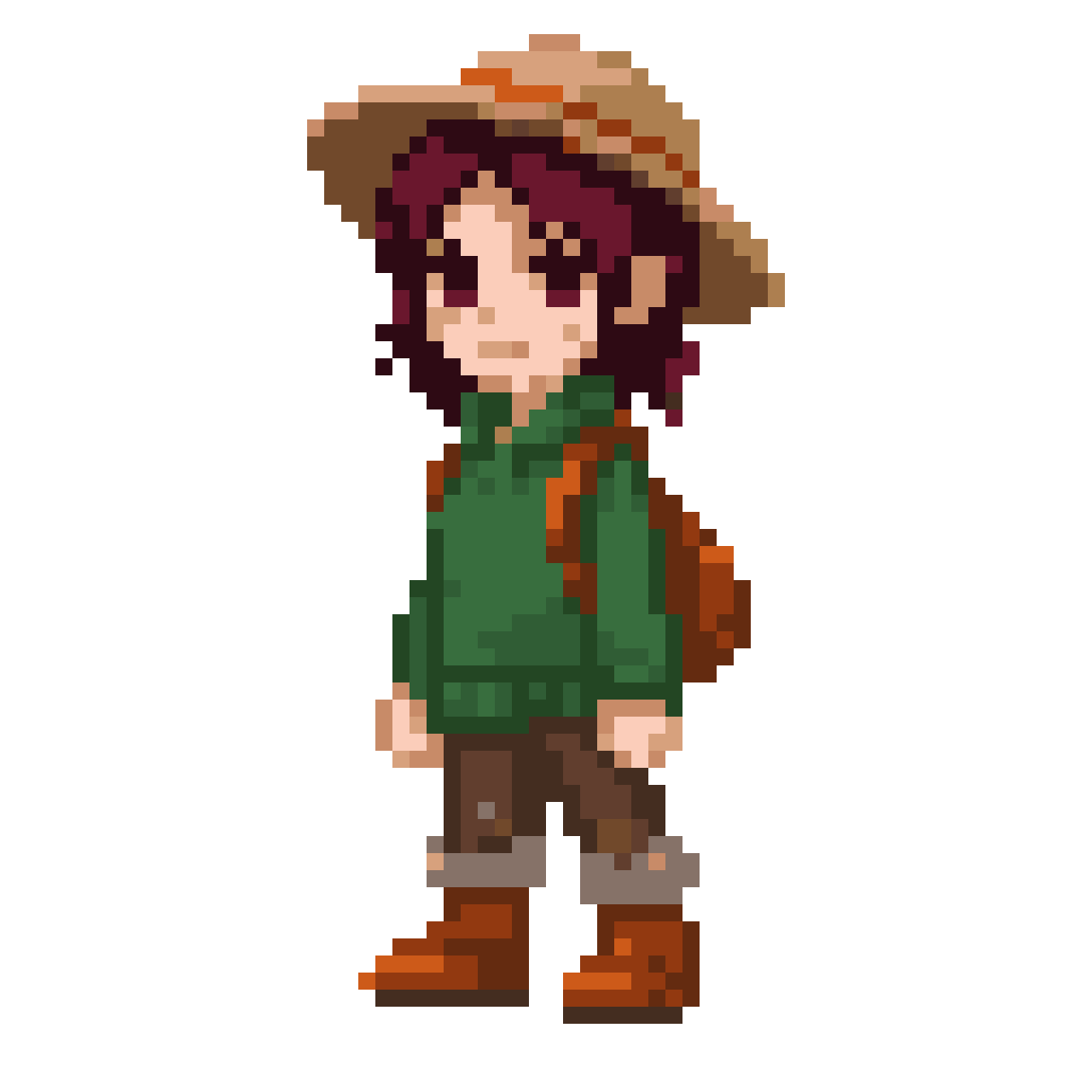 Cozy character Elin with auburn hair pixel art