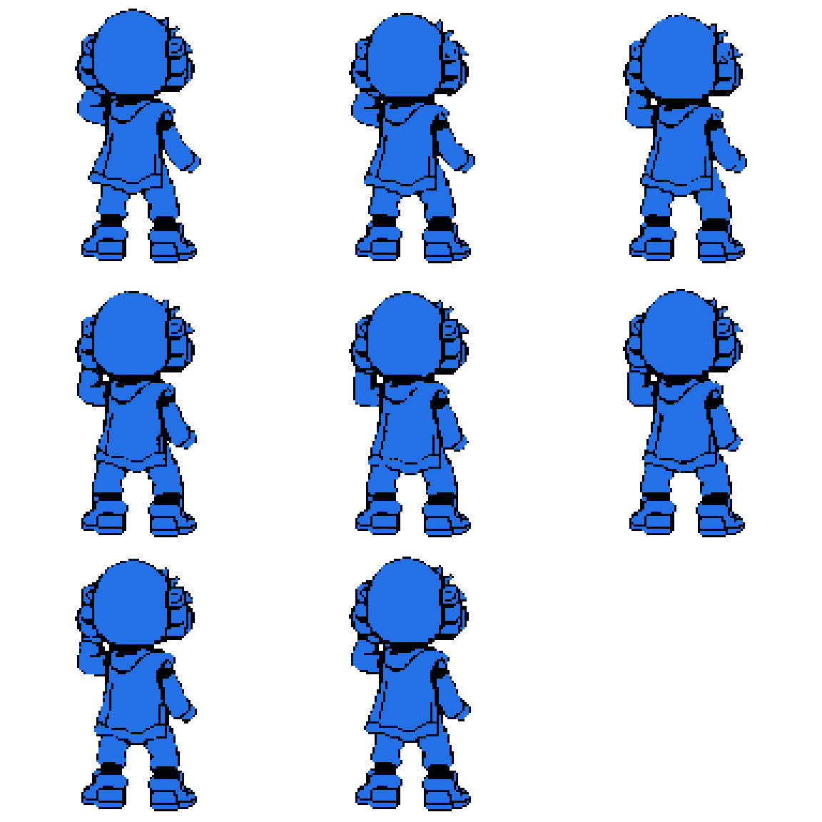 Blue Character with Hood Idle pixel art