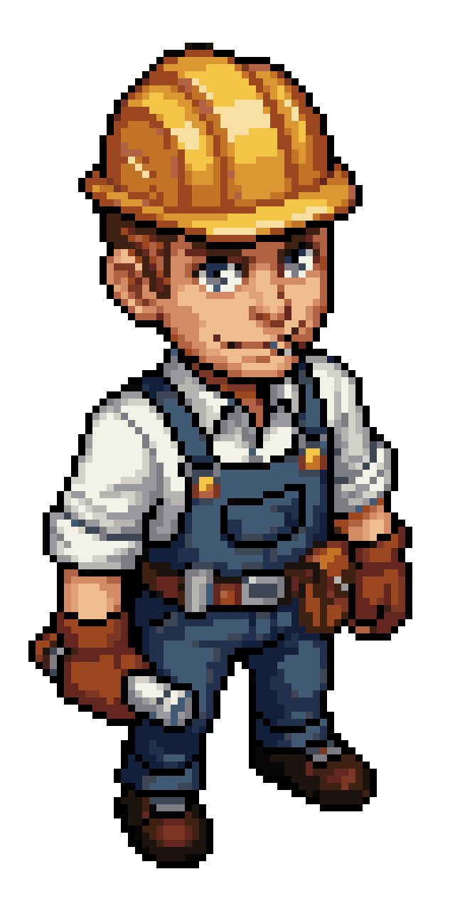 cartoon engineer character like prison architect pixel art