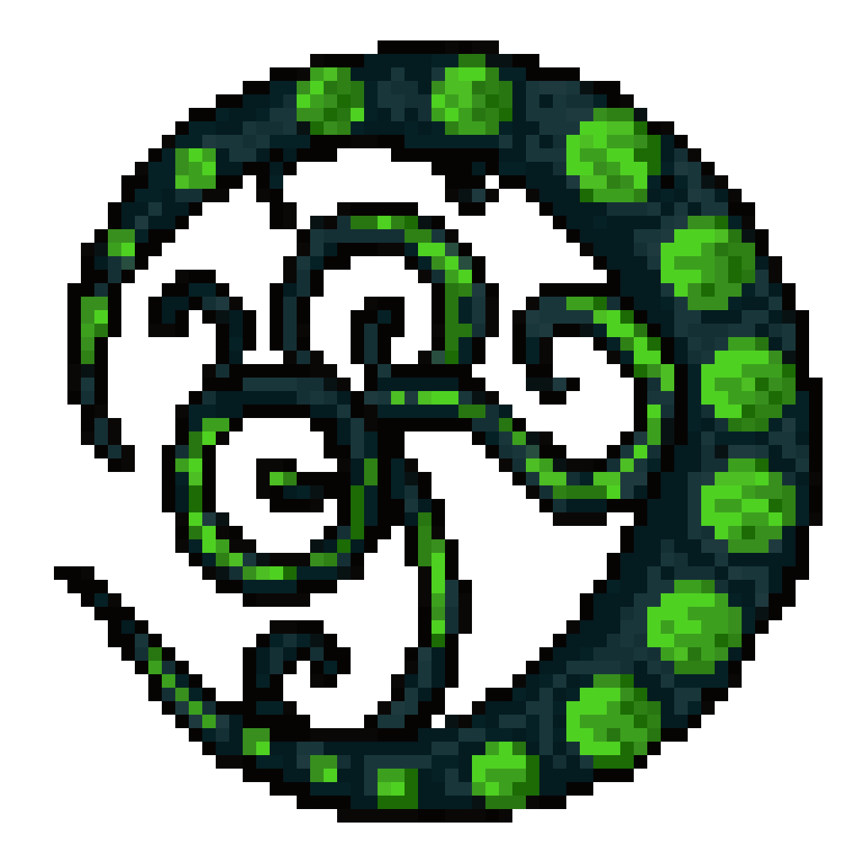 rune symbol in a blooming spiral pixel art