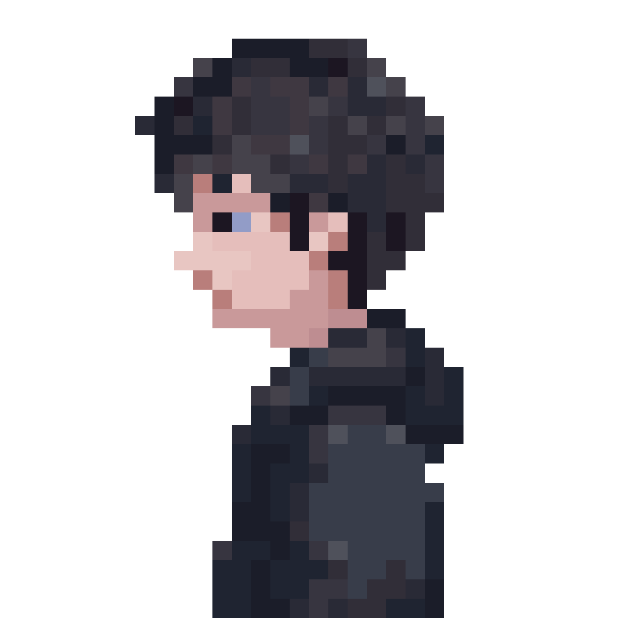 a boy with dark clothes pixel art