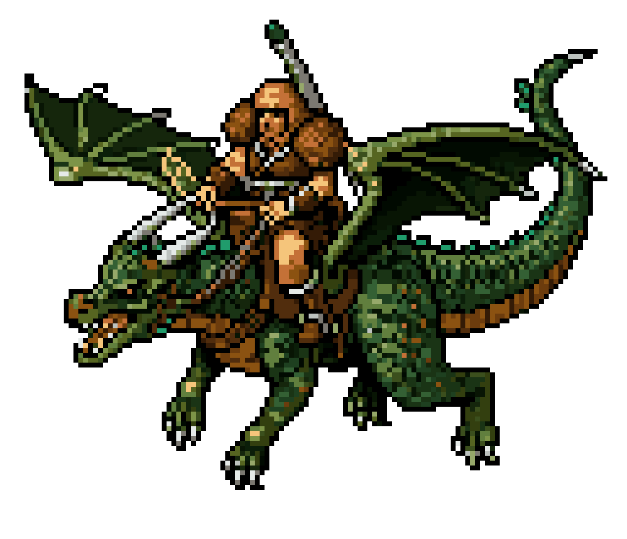 Green Dragon with Barbarian Warrior pixel art
