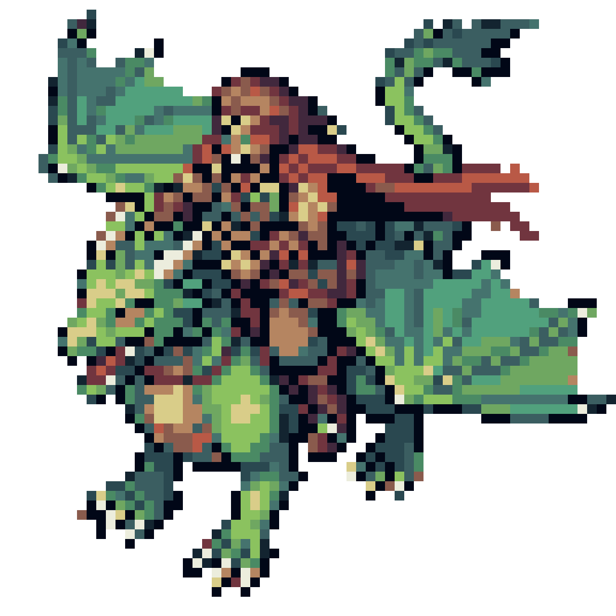 Green Dragon with Barbarian Warrior pixel art