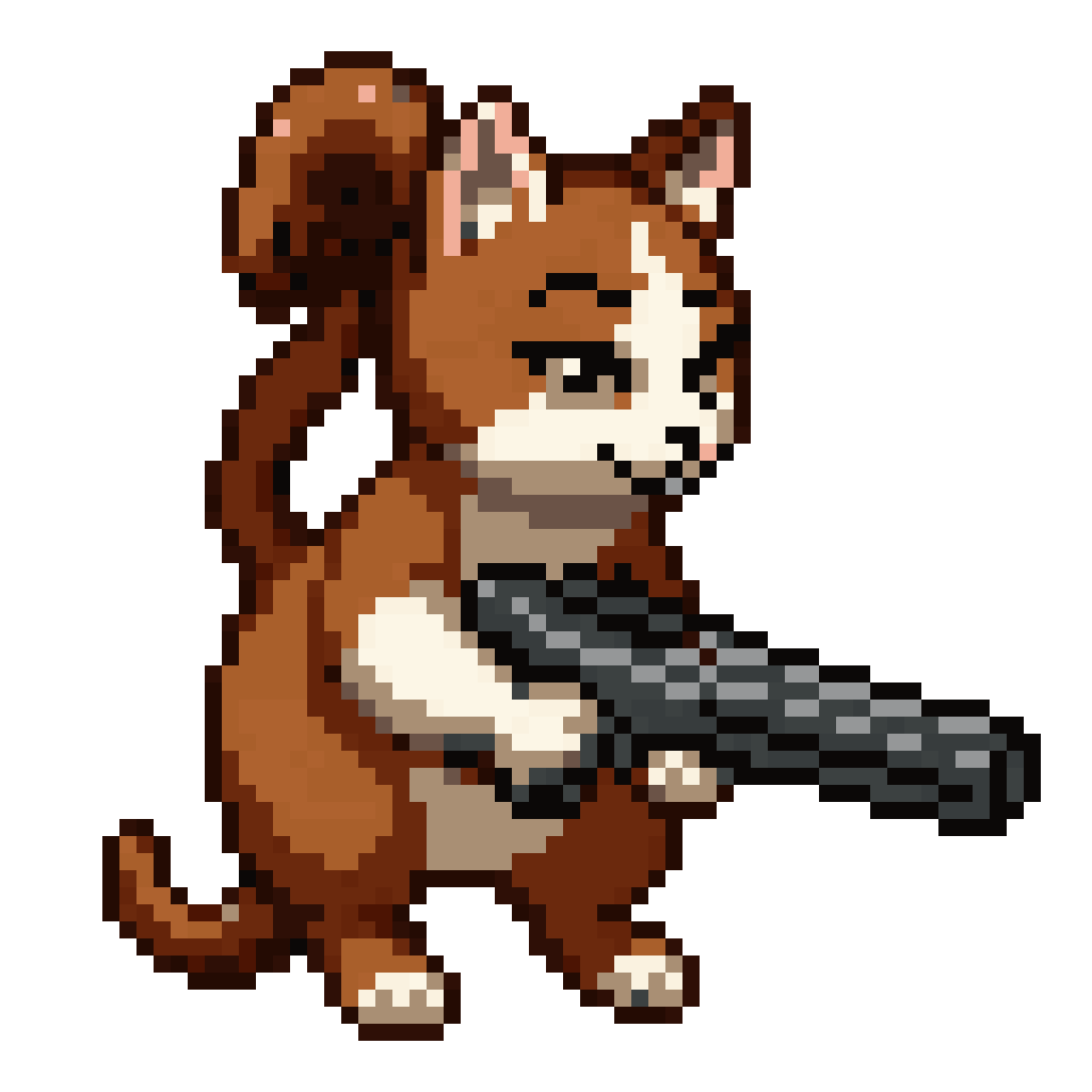 Calico Cat Holding Machine Gun pixel art