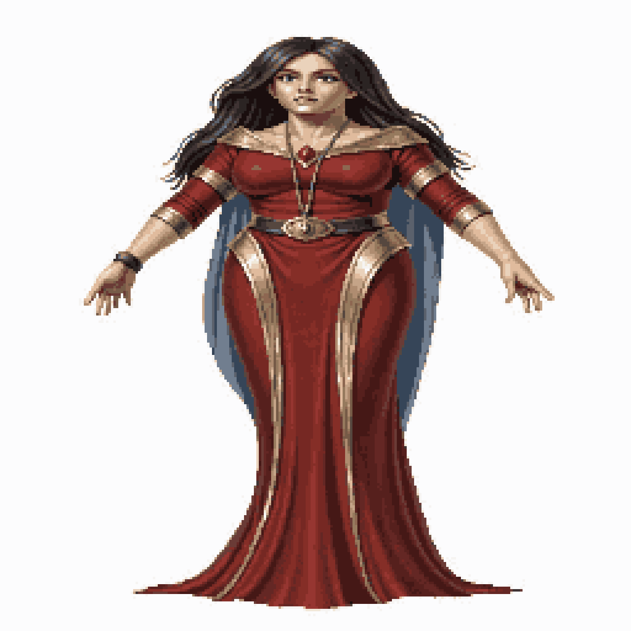 Female Wizard in Red and Black Robe pixel art