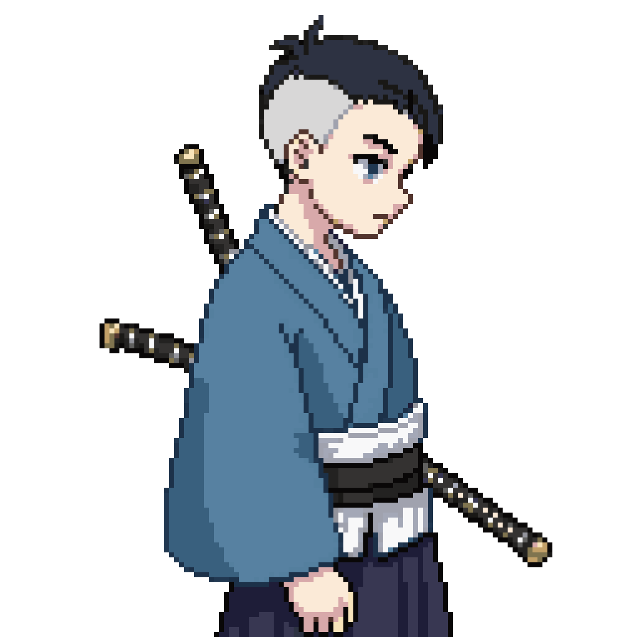 idle samurai in simple kimono pixel art