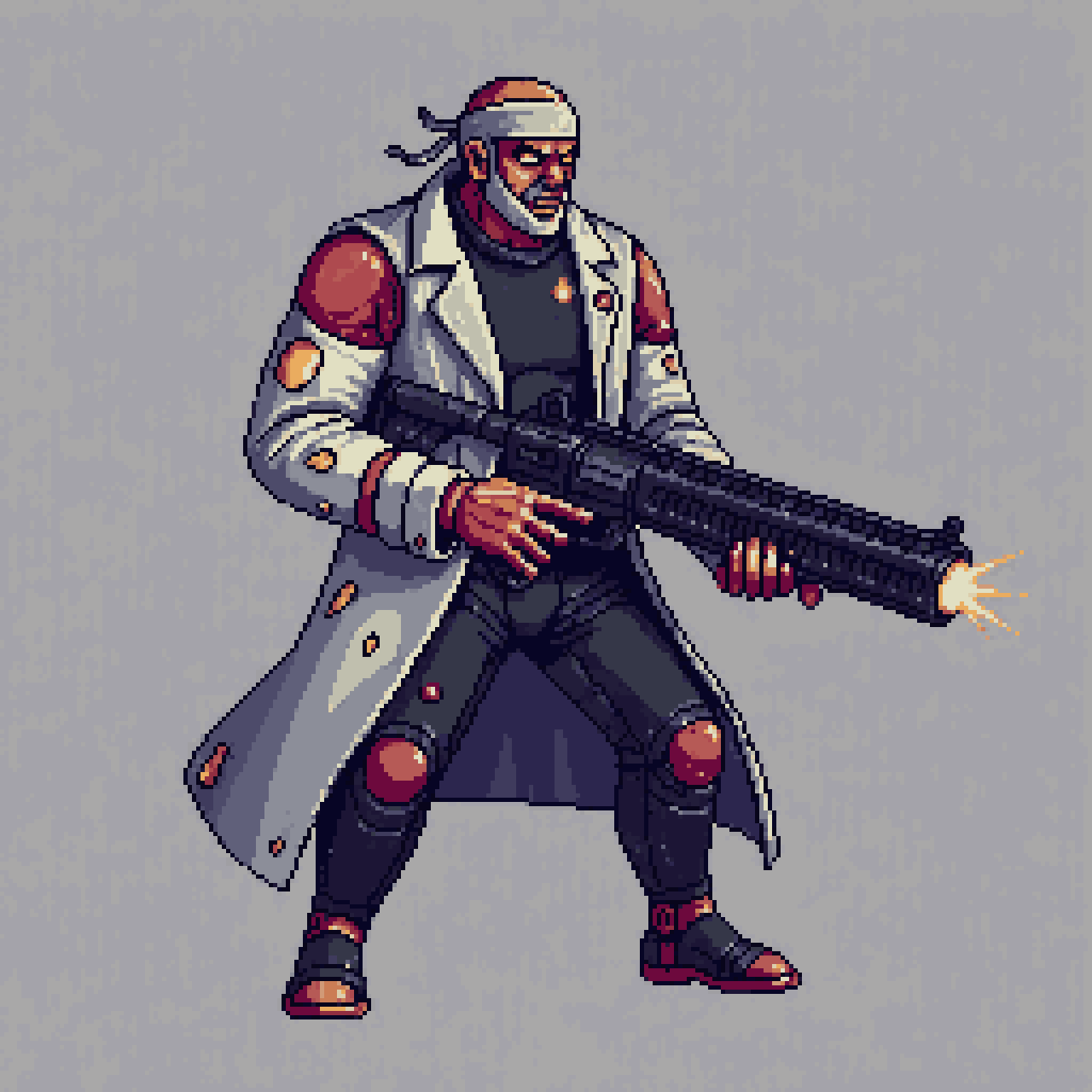 Dark Pixel Art Run-and-Gun Protagonist pixel art