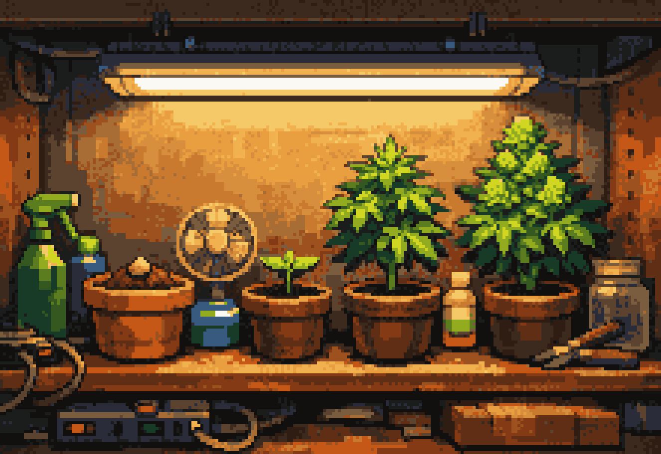 Growing Weed Plant Stages Background pixel art