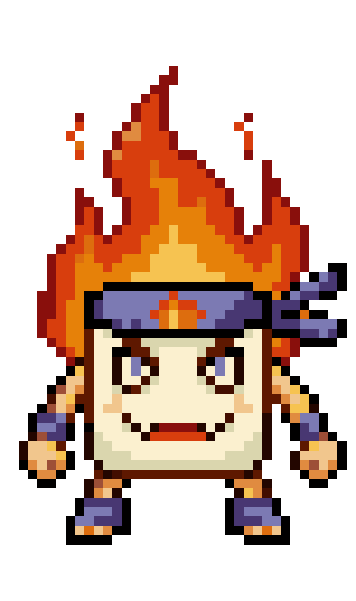 tofu on fire with ninja headband pixel art