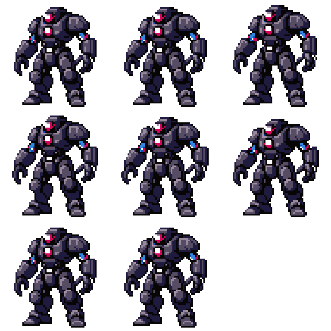 Bio-mechanical Cyber-Golem Boss Idle pixel art