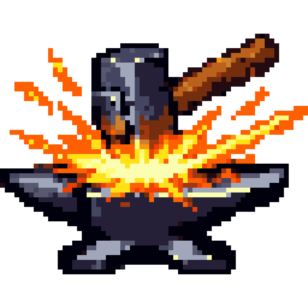 hammer hitting anvil and making sparks pixel art