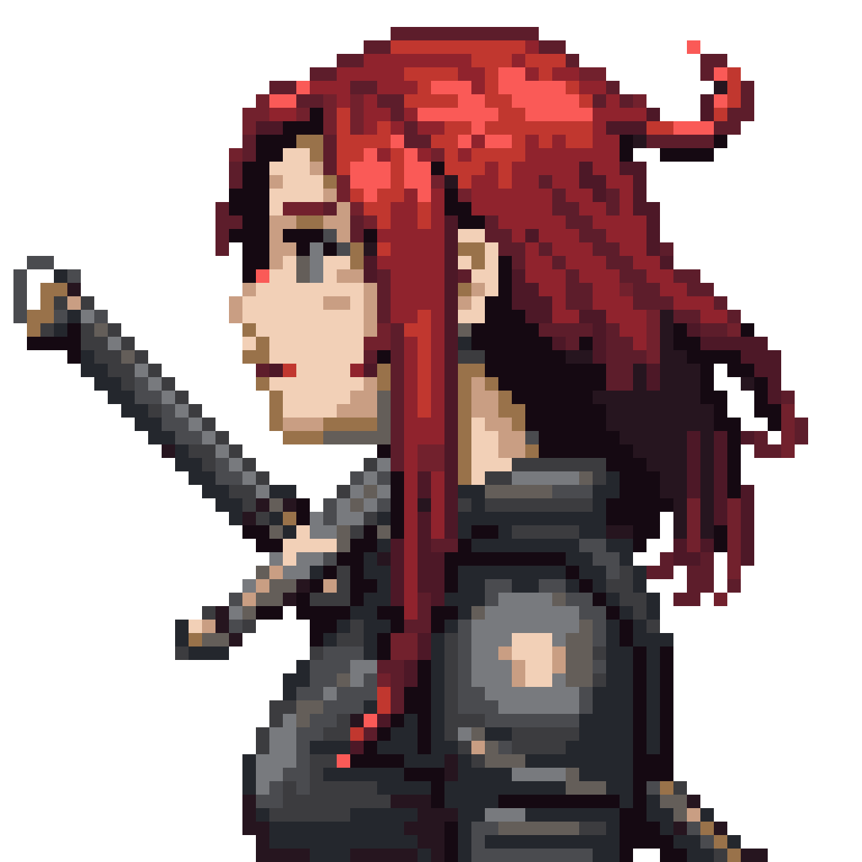 red head woman with a sword pixel art
