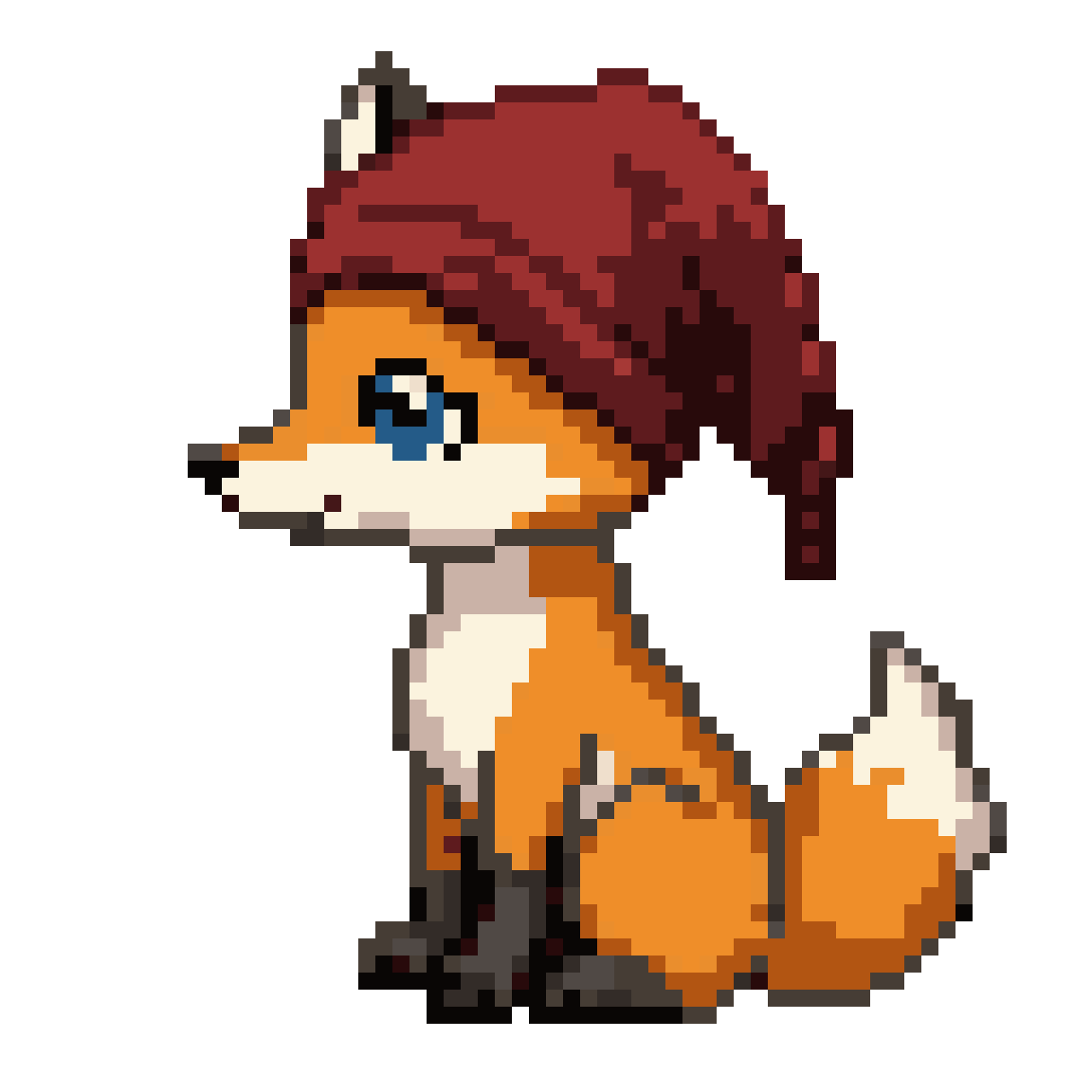 fox with a red hat pixel art