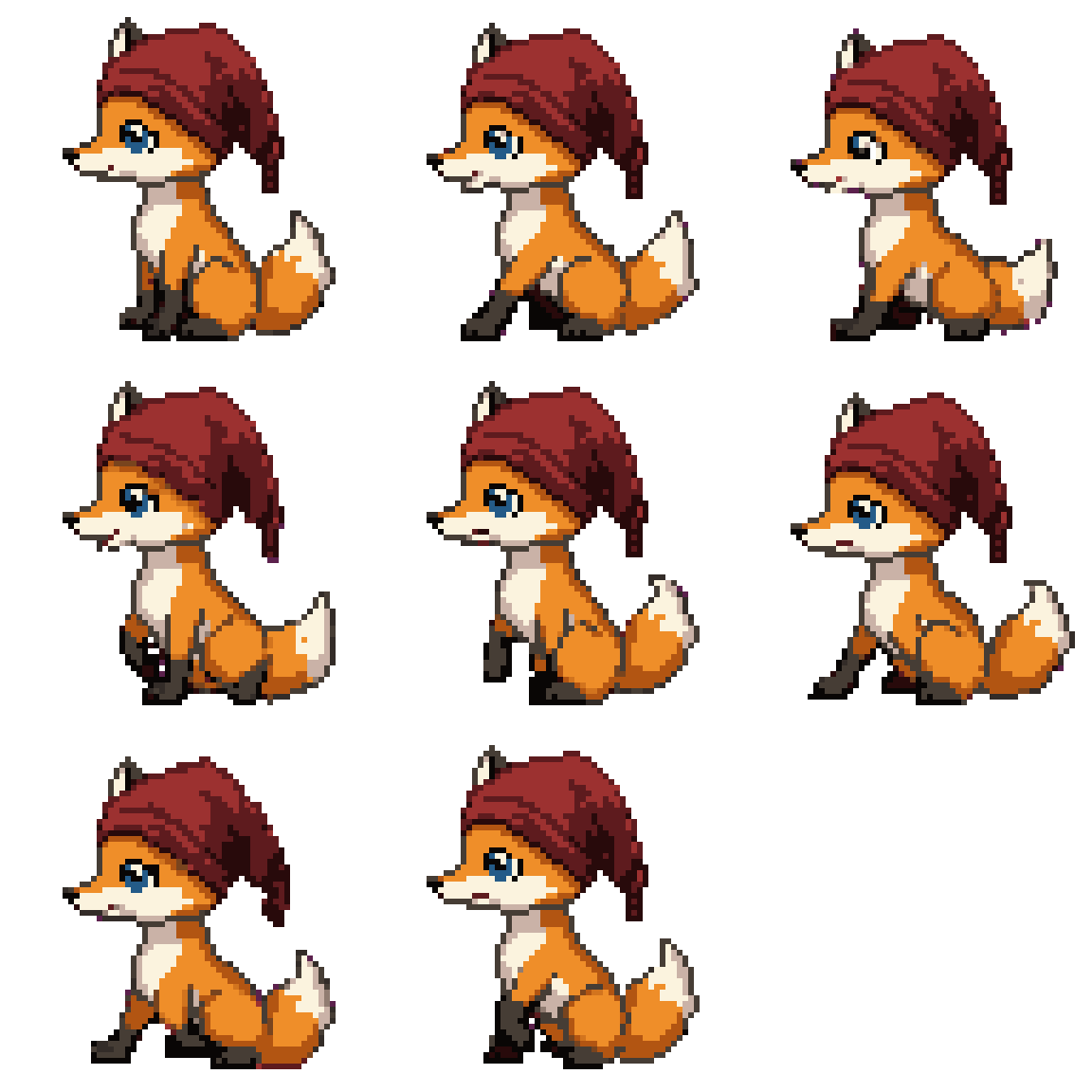 fox with a red hat Walking pixel art