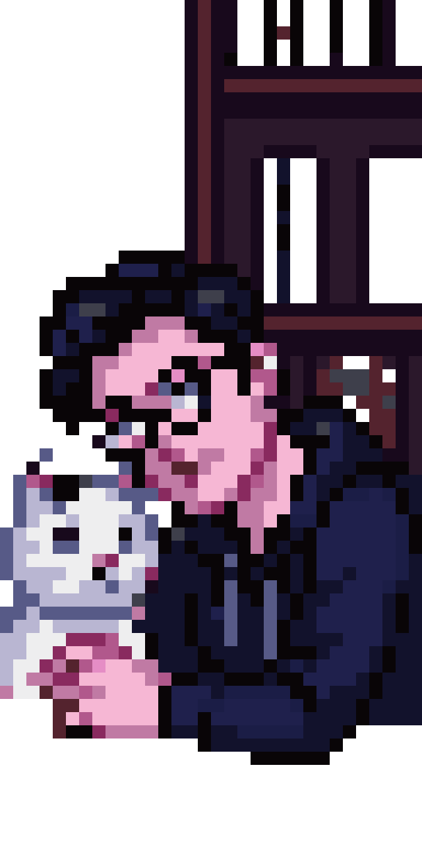 16-bit young man with cat pixel art