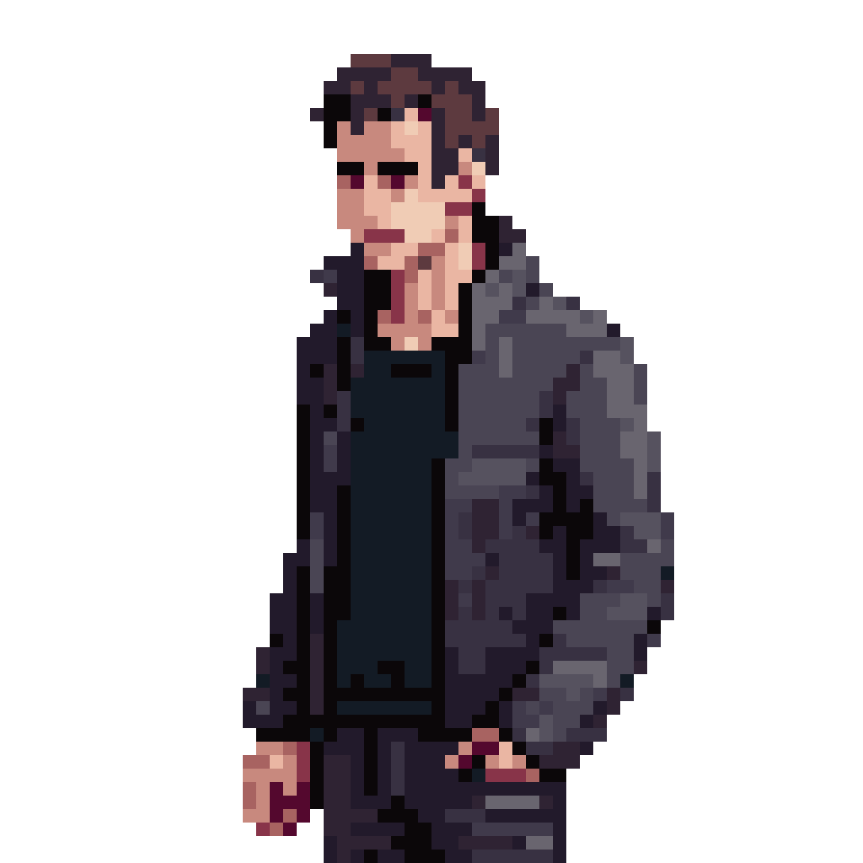 Serious Adult Male Protagonist in Tech-Wear pixel art