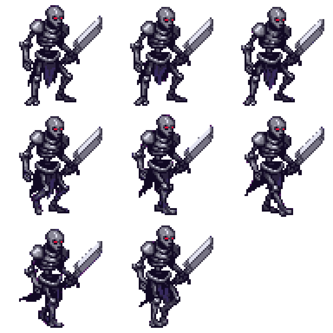 Armored Skeleton Warrior Idle Walking pixel art