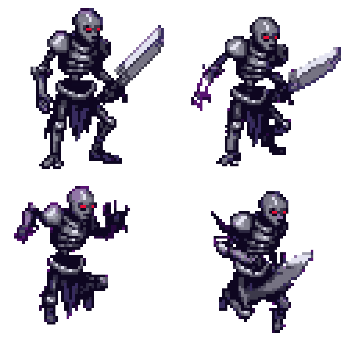 Armored Skeleton Warrior Jumping Attacking pixel art