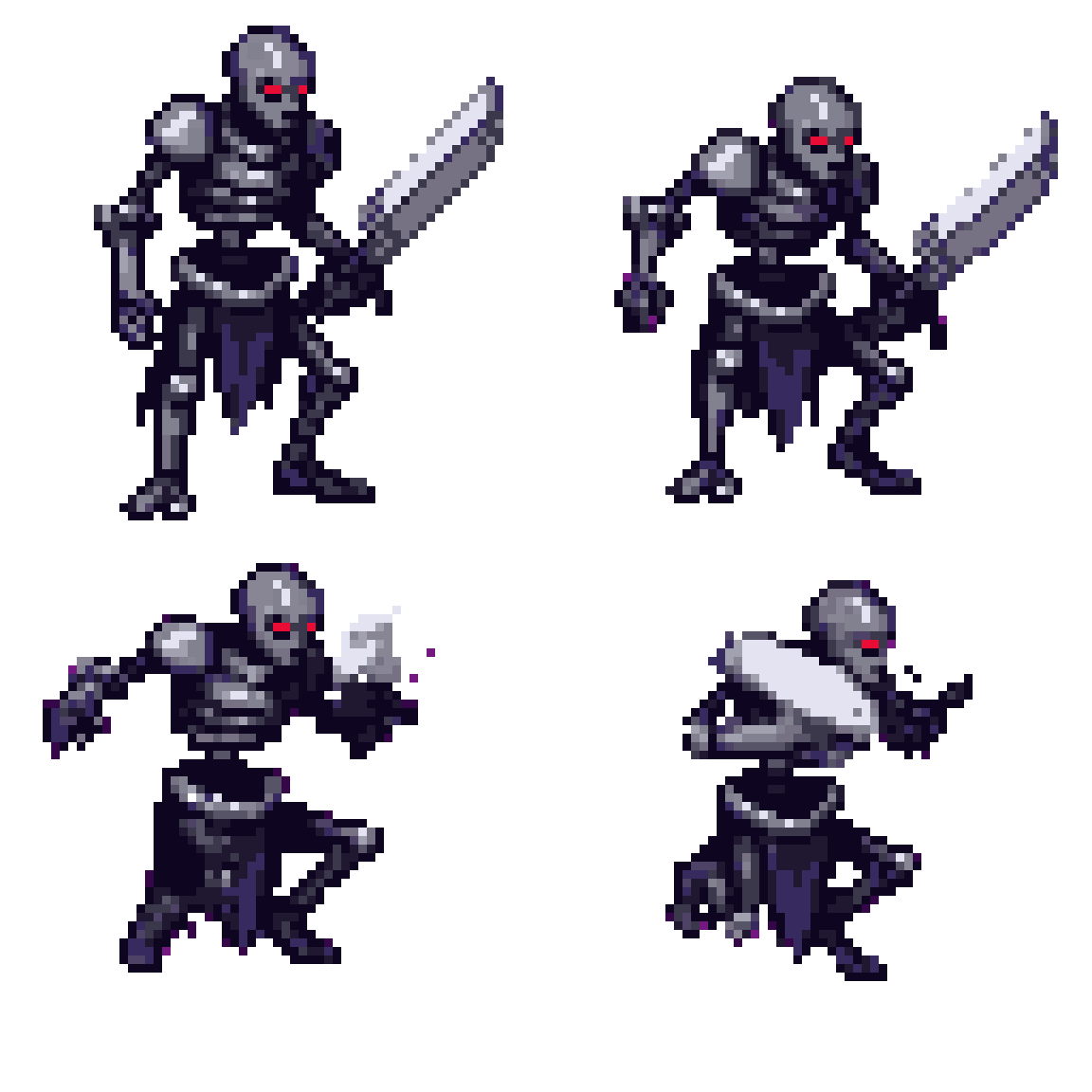 Armored Skeleton Warrior Jumping Attacking pixel art