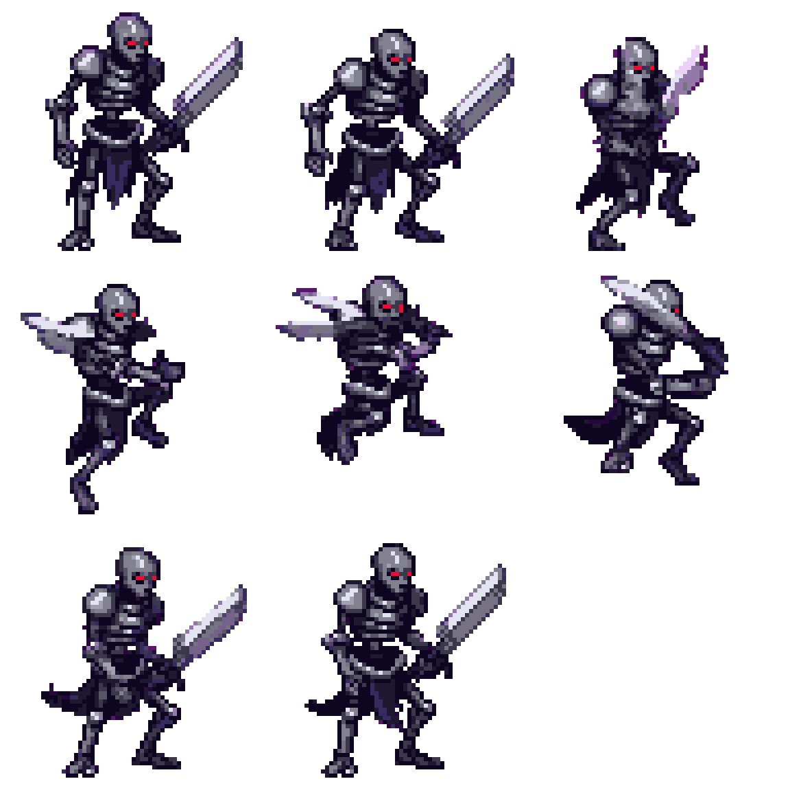 Armored Skeleton Warrior Jumping Attacking pixel art