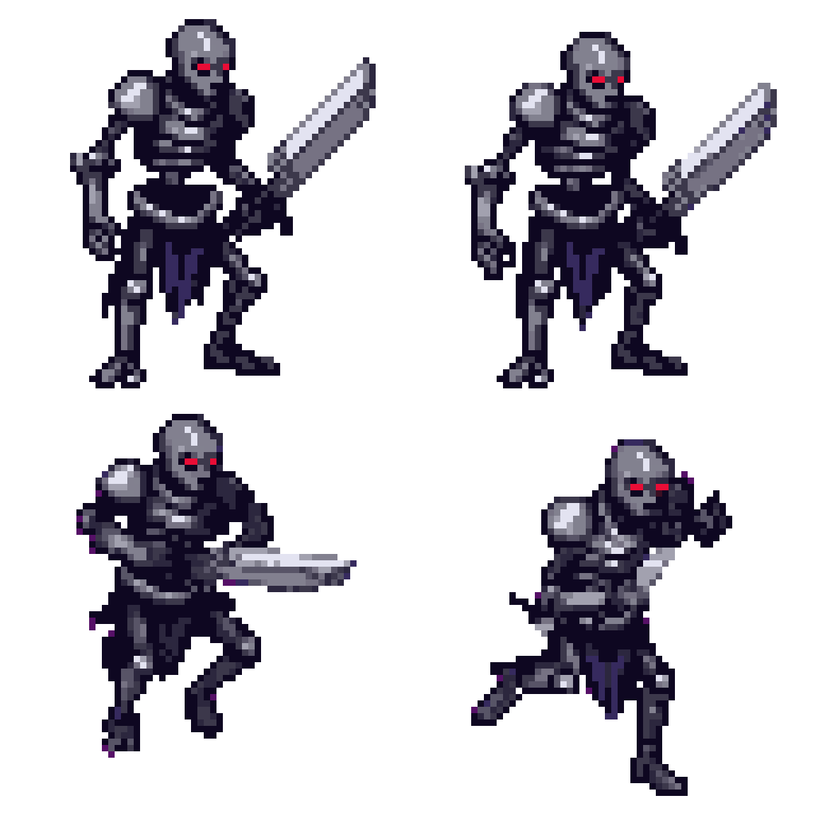 Armored Skeleton Warrior Jumping Attacking pixel art