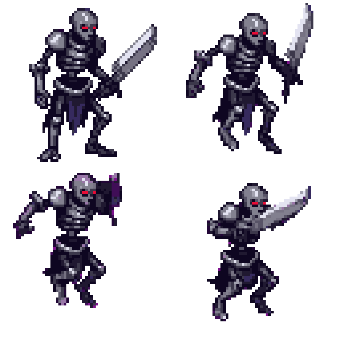 Armored Skeleton Warrior Jumping Attacking pixel art