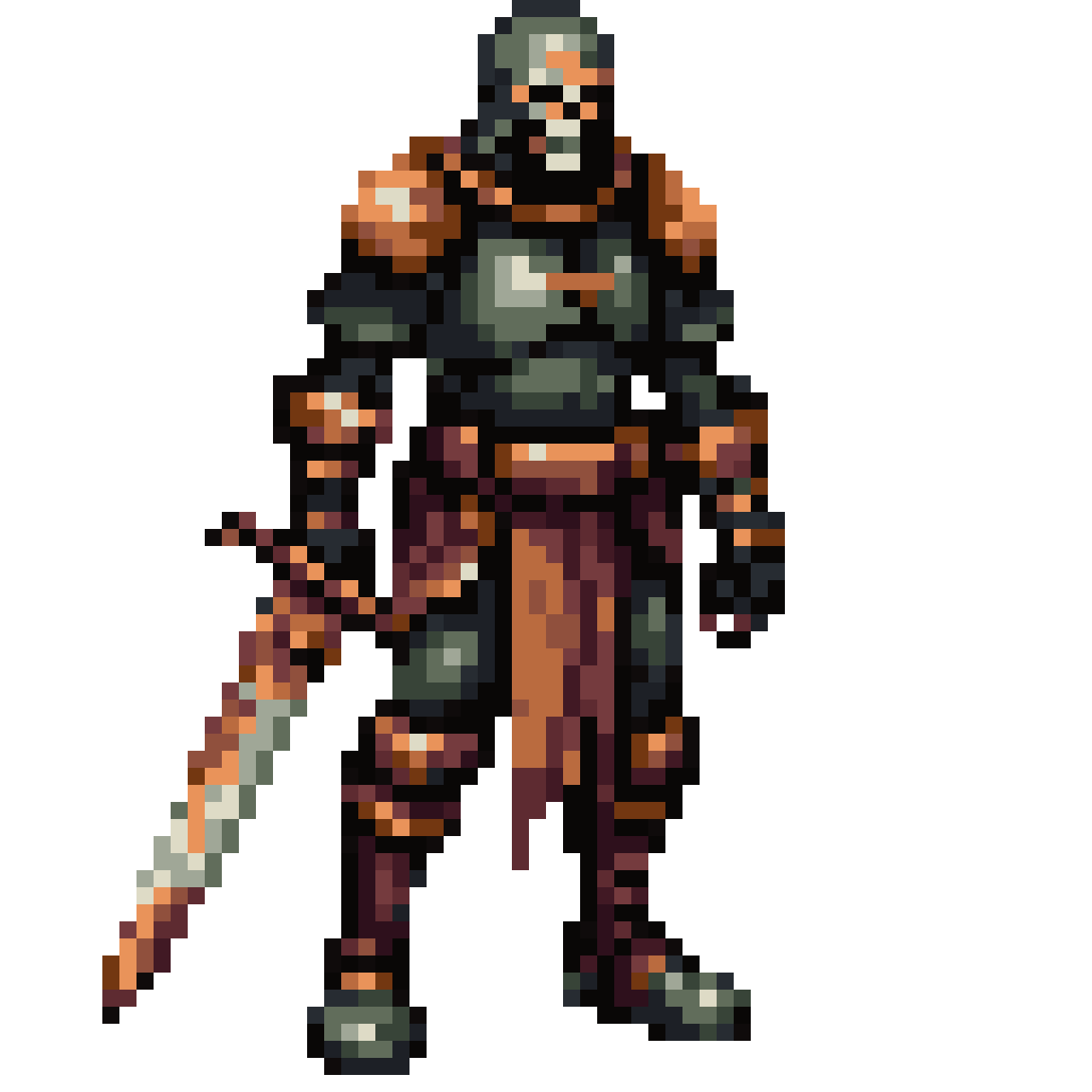 undead skeleton soldier in rusted armor pixel art