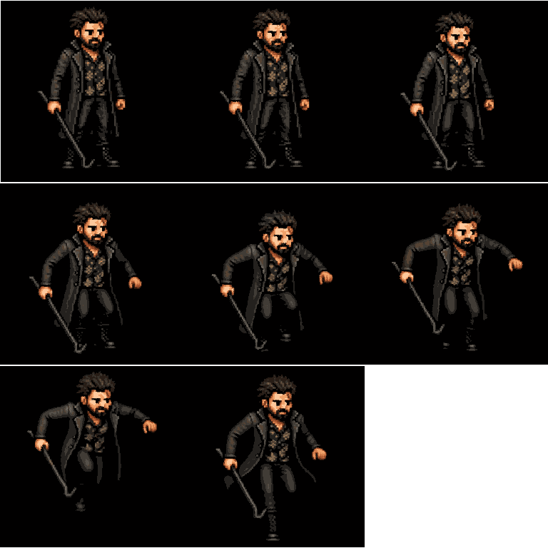 character jumping up and landing, pixel art