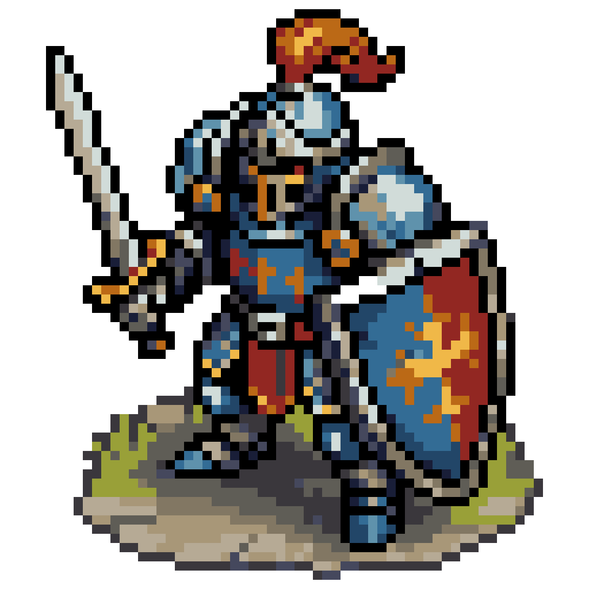 medieval knight with sword and shield pixel art