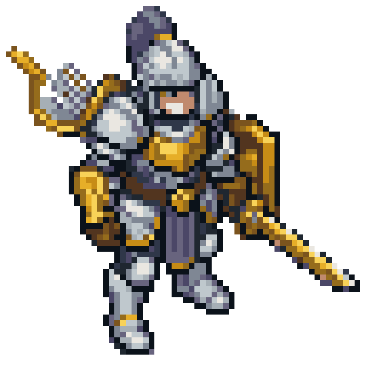 Vessel in White Armor with Golden Gear pixel art