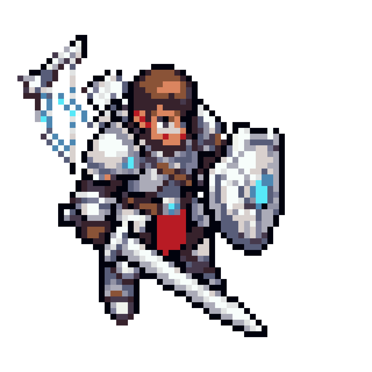 Developer in White Armor with Weapons pixel art