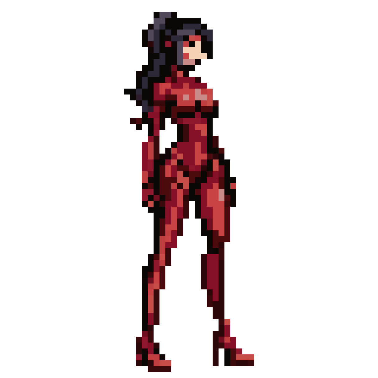 woman in red futuristic suit pixel art