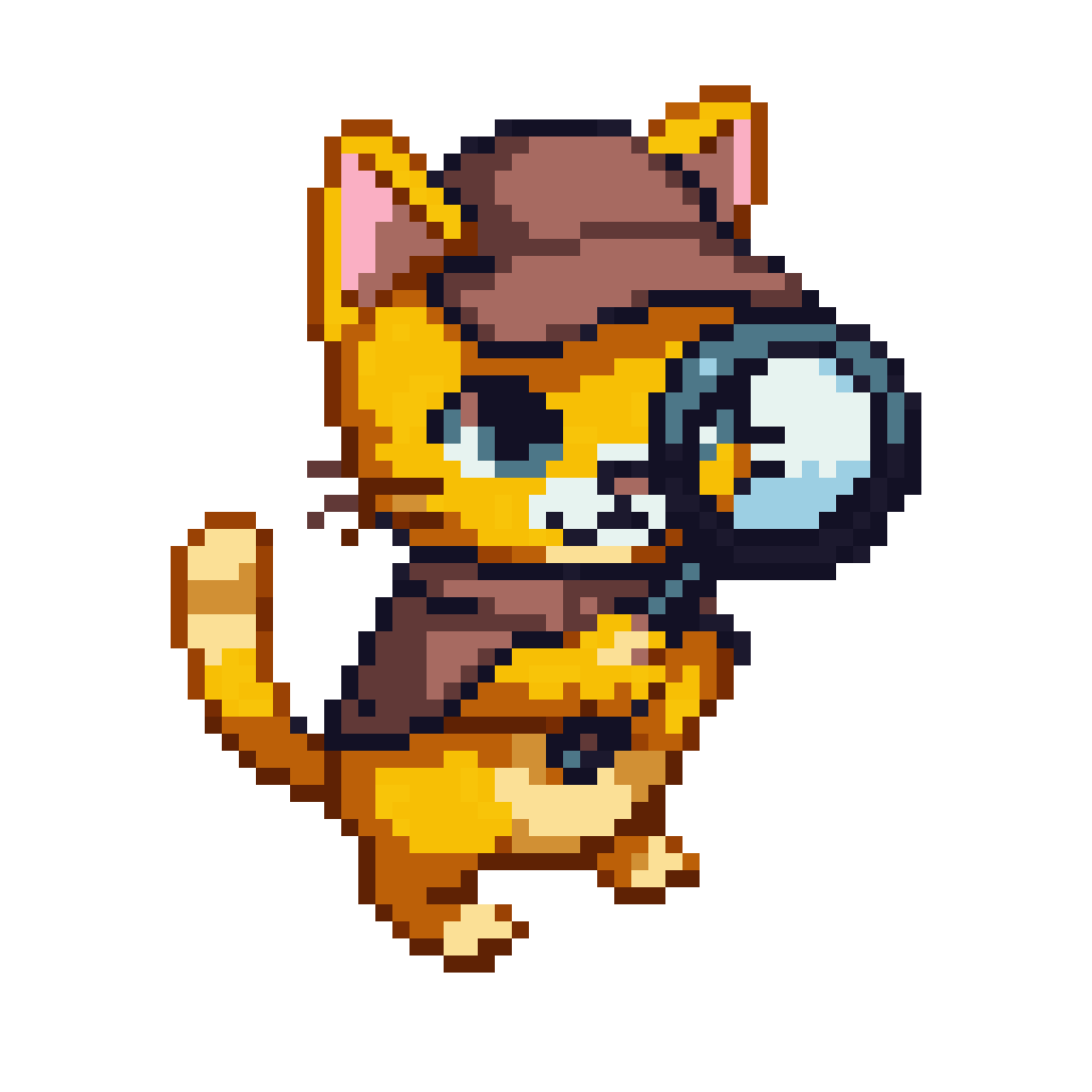 detective themed yellow cat with magnifying glass pixel art