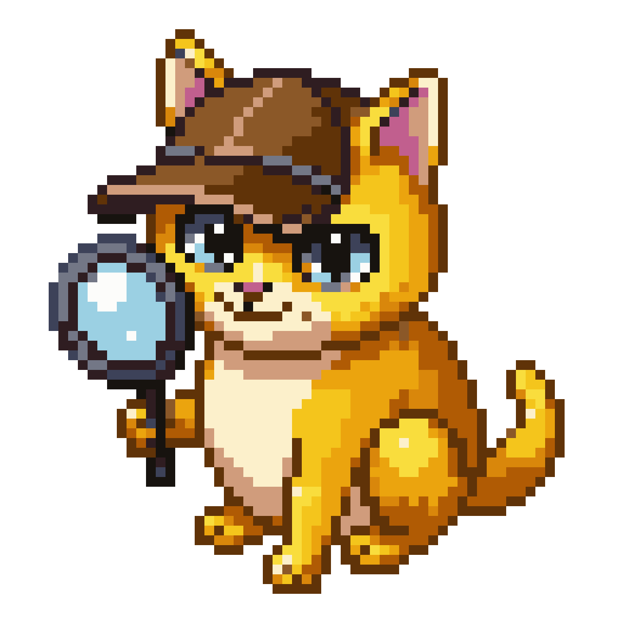 Detective Themed Yellow Cat pixel art