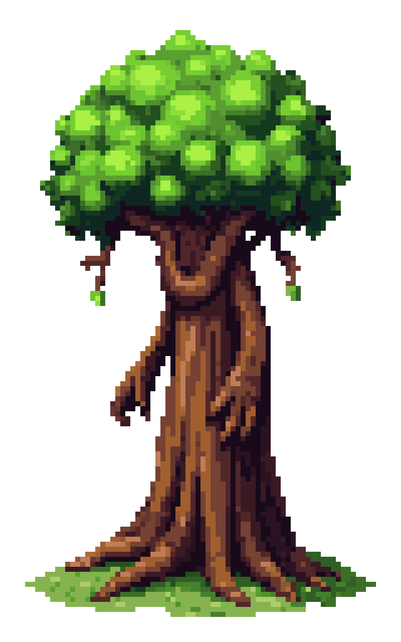 Ancient Tree Boss with Roots and Bush Head pixel art