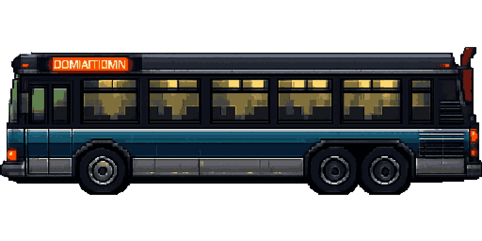 Large Retro Transit Bus in Noir Style pixel art