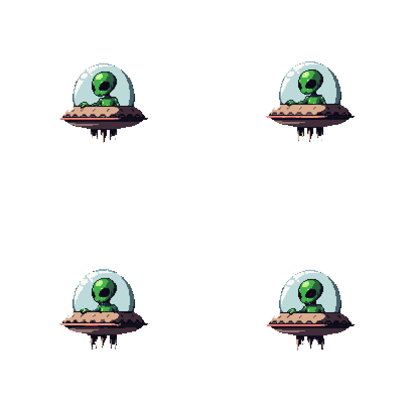 Alien Holding Logo in UFO Walking pixel art