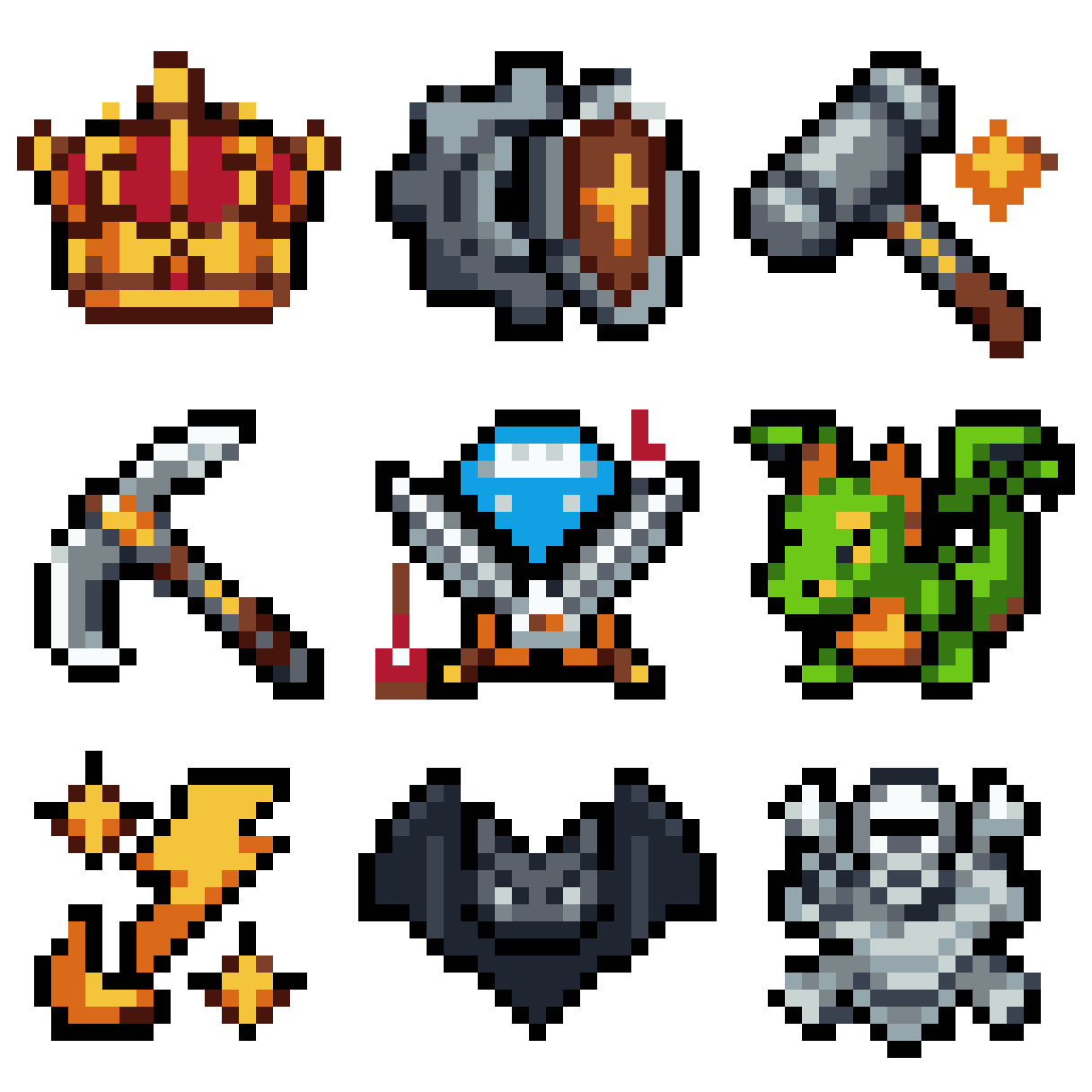 Small Icons of Various Objects pixel art
