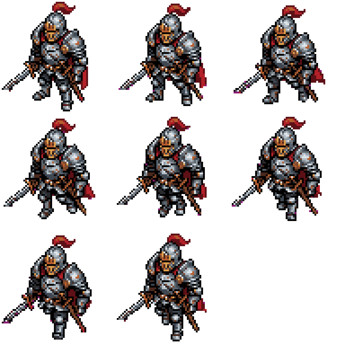 A legendary medieval knight in Running pixel art