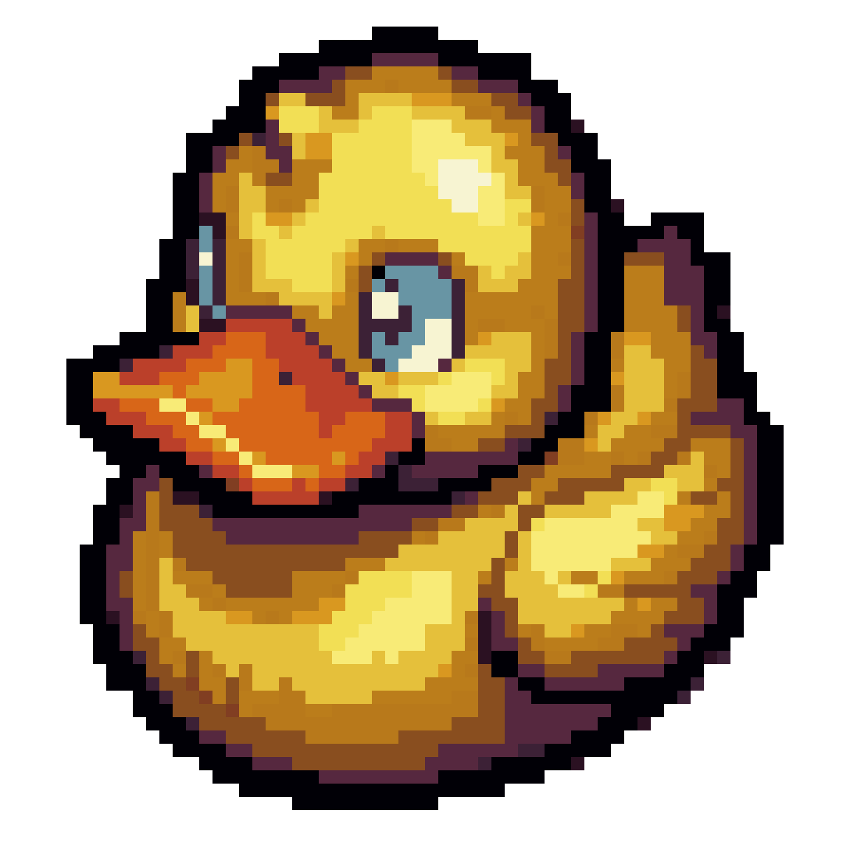 Yellow duck with orange mouth and blue eye pixel art